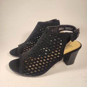 JESSICA CLINE  7M OLIVIA black faux-suede high-heel slingback sandalsall synth